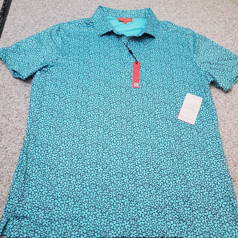 (New) Redvanly Men's XL Floral Blue Golf Performance Polo Shirt $110 NWT - Picture 4 of 8